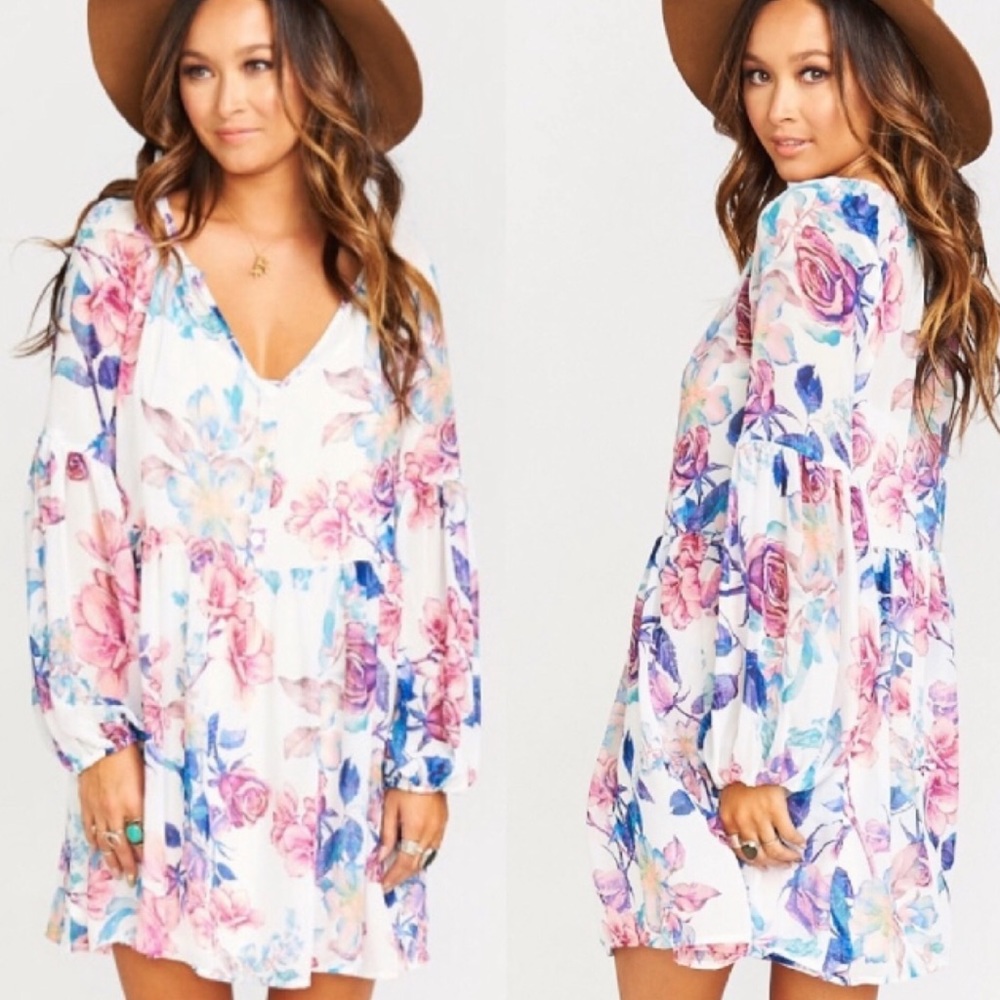 Show Me Your MuMu White Rosalita Floral Flowy Sienna Swing Tunic Dress NWT